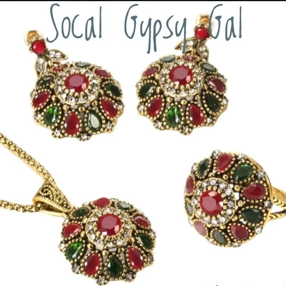 Turkish gold necklace, earring and ring set